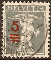 Switzerland 1921 5 on 7c grey. SG310.