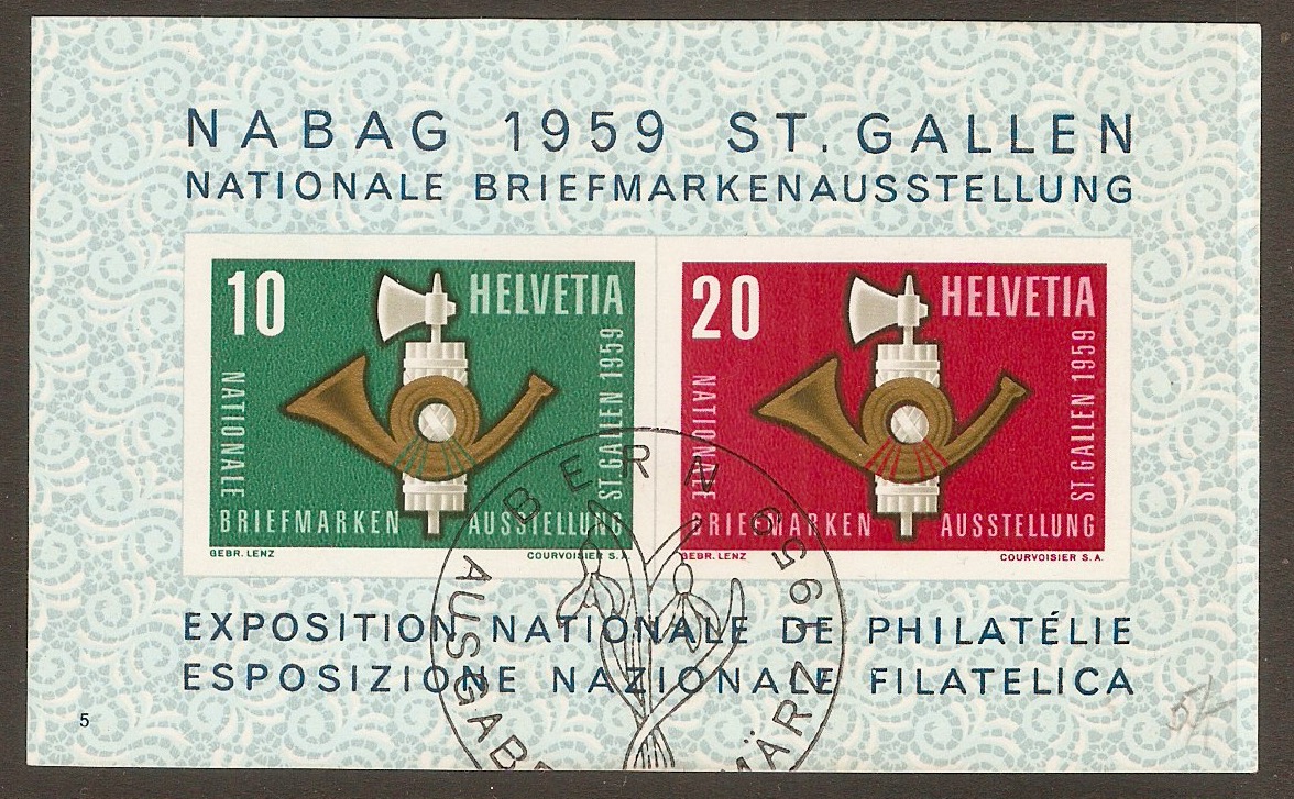 Switzerland 1959 Philatelic Exhibition sheet. SGMS600a.