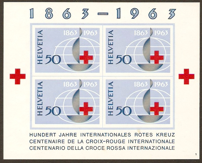 Switzerland 1963 Red Cross Centenary Sheet. SGMS675a.
