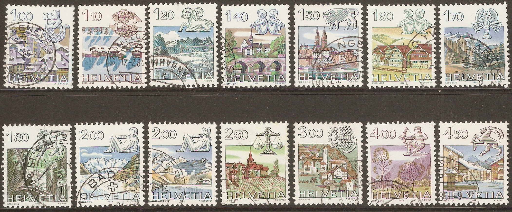 Switzerland 1982 Zodiac Signs set. SG1034-SG1045.