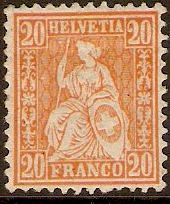 Switzerland 1862 20c Pale orange. SG56a.