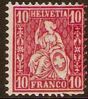 Switzerland 1867 10c Rose. SG62.