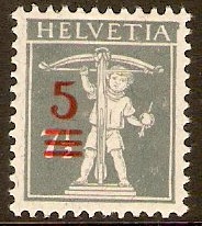 Switzerland 1921 5 on 7c Grey. SG310.