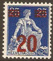 Switzerland 1921 20 on 25c Light blue and deep blue. SG315.