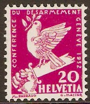 Switzerland 1932 20c Magenta. SG340.