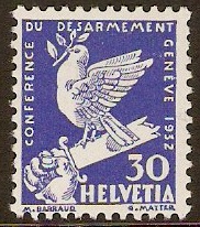 Switzerland 1932 30c Bright blue. SG341.