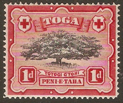 Tonga 1942 1d Black and scarlet. SG75.