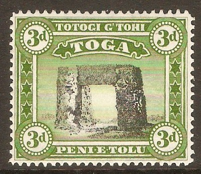 Tonga 1942 3d Black and yellow-green. SG78.