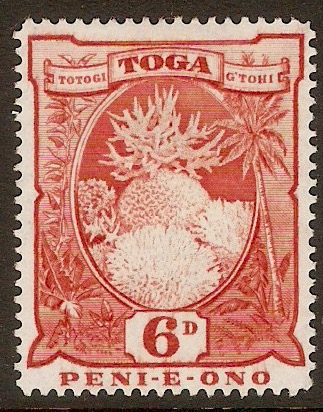 Tonga 1942 6d Red. SG79.
