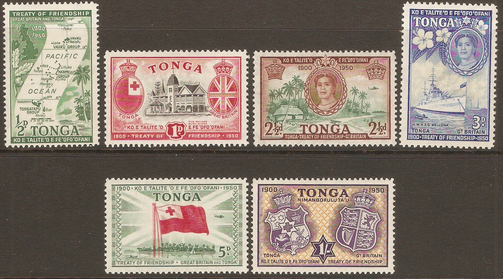 Tonga 1951 Treaty Anniversary set. SG95-SG100.