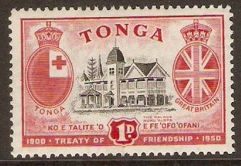 Tonga 1951 1d Black and carmine. SG96.