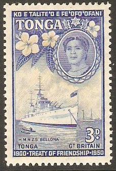 Tonga 1951 3d Yellow and bright blue. SG98.