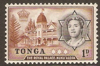 Tonga 1953 1d Black and red-brown. SG101.