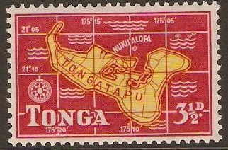 Tonga 1953 3d Yellow and carmine-red. SG105.