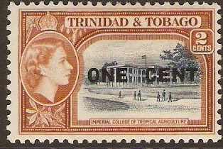 Trinidad & Tobago 1956 1c on 2c Indigo and orange-brown. SG280.