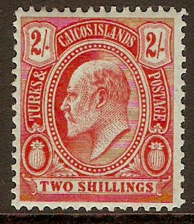 Turks and Caicos 1909 2s Red on green. SG125.