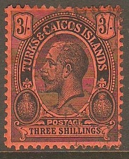 Turks and Caicos 1913 3s Black on red. SG139.