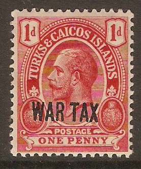 Turks and Caicos 1917 1d Red - War Tax. SG140.