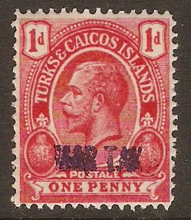 Turks and Caicos 1917 1d Red - War Tax. SG140.