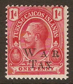 Turks and Caicos 1919 1d Scarlet - War Tax. SG150.