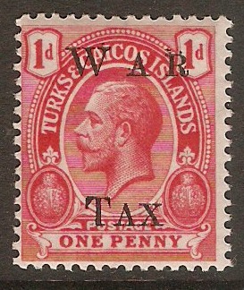 Turks and Caicos 1919 1d Scarlet - War Tax. SG152. - Click Image to Close