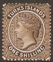 Turks Islands 1887 1s Sepia. SG60.