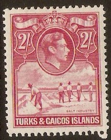 Turks and Caicos 1938 2s Bright rose-carmine. SG203a.