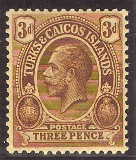 Turks and Caicos 1913 3d Purple on yellow. SG133.
