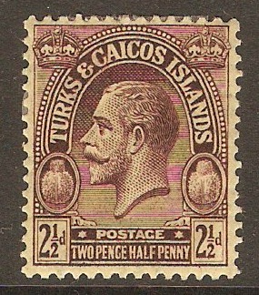 Turks and Caicos 1922 2d Purple on pale yellow. SG167.