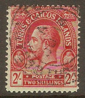 Turks and Caicos 1922 2s Red on emerald. SG173.