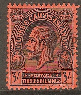 Turks and Caicos 1922 3s Black on red. SG175.
