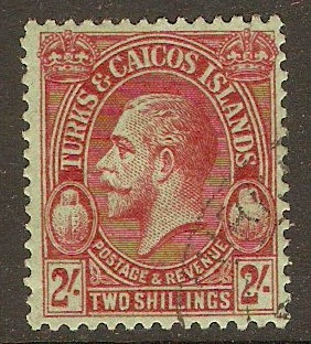 Turks and Caicos 1928 2s Red on emerald. SG184.