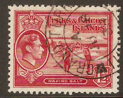 Turks and Caicos 1938 1d Scarlet. SG197.
