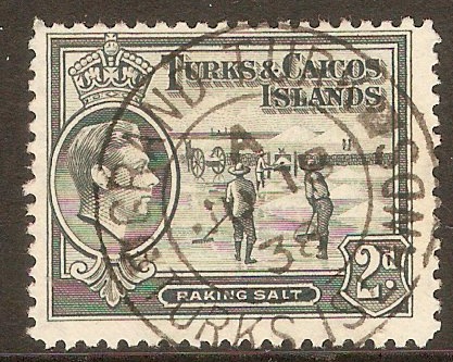 Turk and Caicos 1938 2d Grey. SG198.