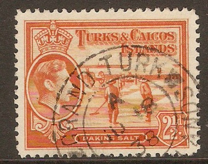 Turks and Caicos 1938 2d Yellow-orange. SG199.