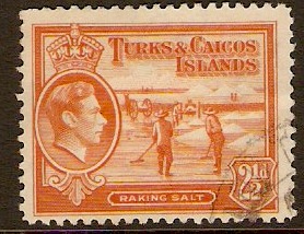 Turks and Caicos 1938 2d Orange. SG199a.