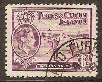 Turks and Caicos 1938 6d Mauve. SG201.