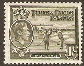 Turks and Caicos 1938 1s Grey-olive. SG202a. - Click Image to Close