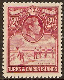 Turks and Caicos 1938 2s Deep rose-carmine. SG203.