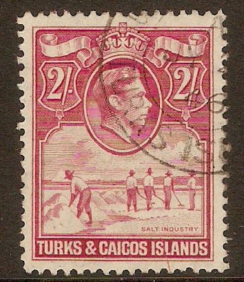 Turks and Caicos 1938 2s Deep rose-carmine. SG203. - Click Image to Close