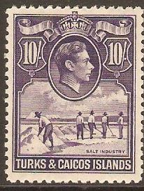 Turks and Caicos 1938 10s Bright violet. SG205. - Click Image to Close