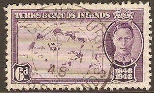 Turks and Caicos 1948 6d Violet. SG213.