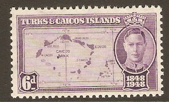 Turks and Caicos 1948 6d Violet. SG213.