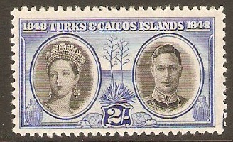 Turks and Caicos 1948 2s Black and bright blue. SG214.