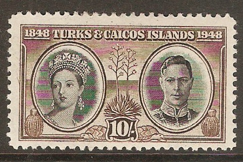 Turks and Caicos 1948 10s Black and brown. SG216.
