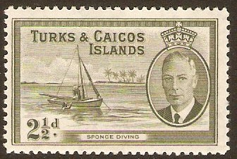 Turks and Caicos 1950 2d Grey-olive. SG225. - Click Image to Close