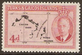 Turks and Caicos 1950 4d Black and rose. SG227.