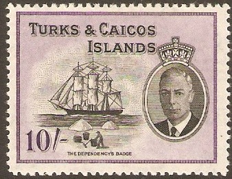 Turks and Caicos 1950 10s Black and violet. SG233.