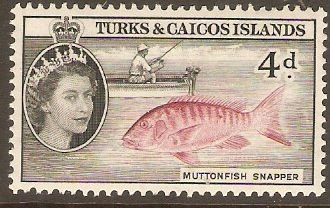 Turks and Caicos 1957 4d Lake and black. SG242. - Click Image to Close