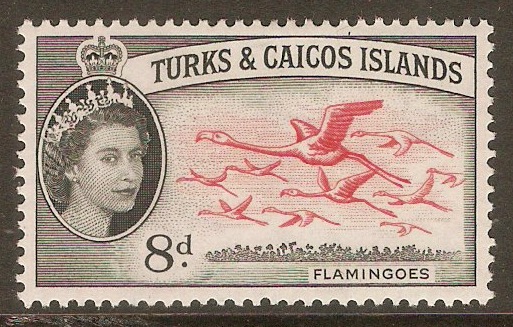 Turks and Caicos 1957 8d Vermilion and black. SG245.